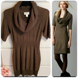 Ann Taylor LOFT Cowl Neck Taupe/Brown Merino Wool Sweater Dress